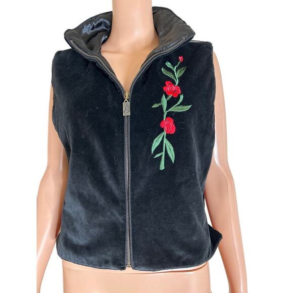 Skea Paris Vail vest velour velvet embroidered flowers black Vintage Unique SZ M - Picture 2 of 12